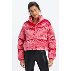 Women's Wander Crushed Velour Cropped Puffer Jacket, Strawberry Red, Large With An Internal Carrying Strap And Front Hand Pockets, This Cropped Silhouette In Plush Velour Is Your Winter-Time Must-Have That Can Be Dressed Up Or Down. 92% Polyester/8% Elastane Cropped Puffer Jacket, Cropped Zip Up, Hoodie Vest, Long Winter Coats, Cargo Jacket, Pullover Jacket, Workout Jacket, Crop Jacket, Lightweight Jacket