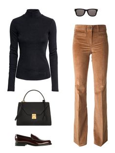 The Corduroy Trend of the Seventies Returns | Vogue Mode Over 50, Black Turtleneck Outfit, Moda Over 50, Turtleneck Outfit, 17 Black, The Seventies, Brown Pants, Black Turtleneck, Looks Chic