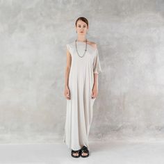 Edit | Asymmetric Off Shoulder Dress, Plus Size Dress, Boho Beach Cover Up, Beige Maternity Dress, Beige Nightie, Maxi Dress, Minimalist Kaftan Dress Minimalist, Dress Beige, Dress Boho