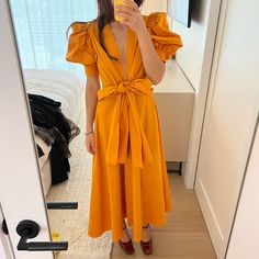 Worn Once, Like New. Navy Elastic Band At Arm In The Last Photo Is Not Included. Fits Xs-M Yellow Orange Dress, Orange Dress, Yellow Orange, Orange Yellow, Dresses Xs, Color Orange, Elastic Band, Midi Dress, Like New