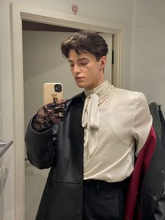 Prom Outfits For Fem Guys, Elagent Aesthetic Outfits Men, Pussybow Blouse Outfit Men, 90s Prom Outfit Men, Tea Party Aesthetic Outfit Men, Ethereal Boy Aesthetic, Trans Guy Prom Outfits, Feminine Male Prom Outfits, Male Ethereal Aesthetic