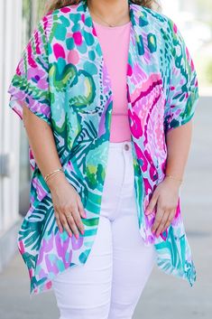 Add a touch of style and flair to your summer outfits with our We're On Our Way Kimono! The perfect layering piece, it comes in a stunning green-pink color and will elevate any look! Say yes to effortless, chic style with this must-have addition to your wardrobe! 100% Polyester Effortless Chic Style, Say Yes, Effortless Chic, Layering Pieces, Pink Color, Chic Style, Must Haves, Layering, Summer Outfits