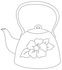 a teapot with a flower on it is shown in the shape of a dotted line