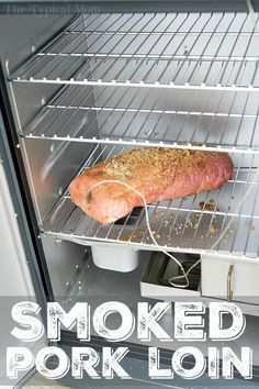 a fish is cooking in an oven with the words smoked pork loin on it