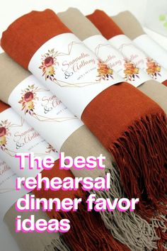 the best rehearal dinner favors are on display for guests to enjoy and share