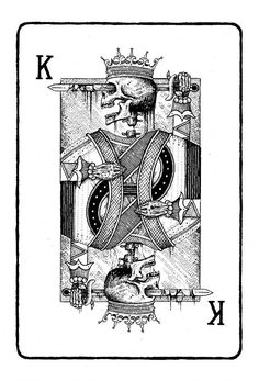 the queen of spades in black and white, with an ornate design on it