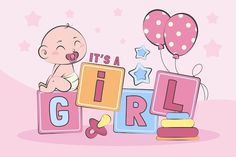 it's a girl with baby blocks and balloons