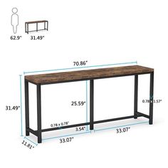 an image of a table with measurements for the top and bottom section, including height