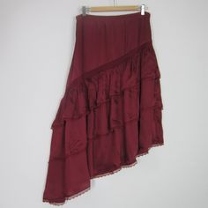 Tularosa Asymmetric Layered Ruffle/Lace Skirt New With Tags Burgundy Red Viscose Lined Side Zipper Size: Large Waist: 32" Length: 36' (Longest Point) / 27" (Shortest Point) Red Asymmetrical Summer Bottoms, Red Asymmetrical Skirt With Ruffles, Asymmetrical Red Summer Bottoms, Asymmetrical Red Bottoms For Summer, Red Asymmetrical Ruffled Skirt, Laneway Outfits, Witchy Skirt, Thrift Wishlist, Lady In Waiting