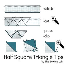 the instructions for how to make a half square triangle