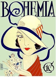 a woman in a white hat with flowers on her hand and the words bohemiana written below it