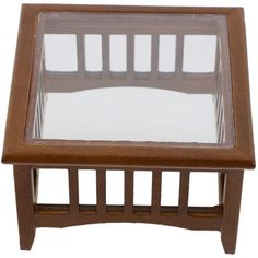 a small wooden table with a glass top on it's legs and bottom shelf