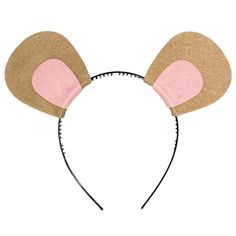 a brown mouse ears headband with pink ears on it's side and two ears in the middle