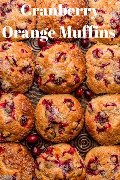 cranberry orange muffins with text overlay