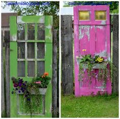 Door week wouldn't be complete if we didn't incorporate some repurposingrightWe've combed the blogosphere for the best ways to reuse old doors. Old Door Outdoor Decor, Old Door Projects Outdoors Garden Ideas, Garden Door Ideas, Diy Planter Stand, Door Planter