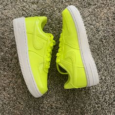 Super Bright And Fun Kids Air Force 1 Lv8 Uv (Ps) In 'Volt' Size 12 Sporty Neon Low-top Sneakers, Sporty Green Custom Sneakers Fade-resistant, Sporty Green Custom Fade-resistant Sneakers, Neon Low-top Sneakers For Sports, Neon Round Toe Sneakers For Streetwear, Nike Air Force 1 Sports Shoes With Air Cushioning, Nike Air Force 1 With Air Cushioning For Sports, Sporty Neon High-top Sneakers, Neon Yellow Lace-up Sneakers For Light Sports