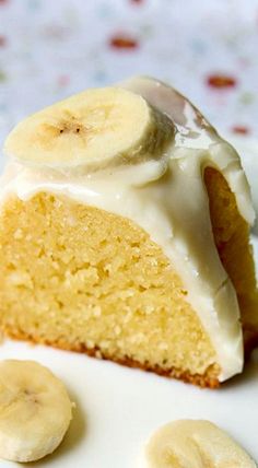 a piece of cake with bananas on top