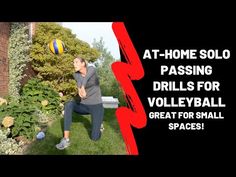 a man is throwing a ball in the yard with words above him that read at - home solo passing drills for volleyball great for small spaces