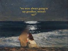 two people sitting in the water with a quote above them that reads, we were always going to say goodbye, weren't we?