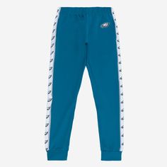 You put your pants on one leg at a time, just like any fan. Your pants are just a lot more stylish than most. Make sure you're the most fashionable fan at the tailgate or the gym with these Philadelphia Eagles Stripe Logo Track Pants. Features All-over, team-colored design so you can rep the team in style Embroidered team logo display on upper left leg, in case there were any doubts where your allegiances lie Stripe accents on sides with repeat team logo displays for a little extra team spirit E Casual Blue Leggings For Jogging, Casual Sports Team-colored Bottoms, Sporty Cotton Bottoms For Game Day, Collegiate Blue Sports Bottoms, Philadelphia Eagles Gear, Logo Display, Philadelphia Eagles, The Team, The Gym