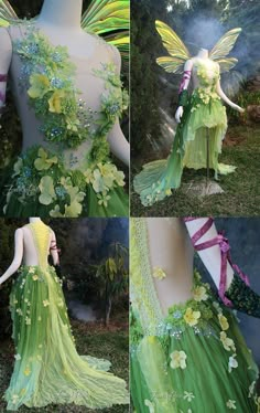 the green fairy costume is made up of flowers and leaves