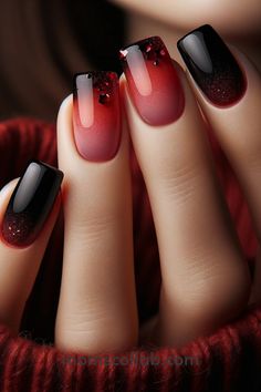 10 Black Valentine’s Day Nail Designs That Evoke Passion Black To Red Ombre, Velvet Nails, Subtle Elegance, Red Ombre, Lace Gloves, Square Nails