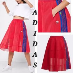 Euc A Festive Party Anytime Skirt Very Rare Adidas Originals By Adidas Originals Size Small A Sheer Full Skirt W Built In Under W A Stretch Tee Red/Pink Mini Skirt Panel Skirt See Pix In Light! Ty! Sweep: Appx 90" Heavier Mesh Is Not Flimsy Floral Embroidered Sides Are A Thicker Brocade Like Fabric Soft Yet Stiff & Holds Its Shape A New Twist On A Vtg Classic! Rockabilly Western 50's 60's Sporty & Insanely Clever Grease Peggy Sue Retro Vibe Vintage Vibe Ballerina Swing Square Dance Rockabilly Skirt Color: Electric Pink Sheer Tulle Skirt Note: Fabric Is Thicker Than Regular Lightweight Sheer Mesh Tulle & Heavier Which Holds Its Shape Beautifully Stretch Tee Mini Skirt Undernea Red Adidas Bottoms For Spring, Adidas Red Bottoms For Spring, Adidas Fitted Skirt For Spring, Fitted Adidas Skirt For Spring, Fitted Adidas Skirt, Summer Adidas Fitted Skirt, Fitted Adidas Summer Skirt, Adidas Fitted Skirt For Summer, Rockabilly Skirt