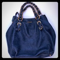 Prada Dark Blue Metallic Leather Purse With Gold Hard Ware Prada Purse, Hard Ware, Prada Purses, Bags Prada, Prada Bags, Balenciaga City Bag, Michael Kors Hamilton, Metallic Leather, Leather Purse