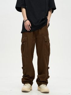 Model is 5ft 10''(178cm) tall, 145 lbs(66kg) weight and wearing a size L168cm 59kg wearing a size M - Cargo- Straight fit- UNISEX- 2 colors Casual Outfits For Tall Guys, Guys Cargo Pants Outfit, Guys Clothing Styles Aesthetic, Brown Jeans Outfit Mens, Brown Cargo Pants Outfit Men, Cargo Style Men, Dark Brown Pants Outfit, Men Pants Style, Brown Cargo Pants Outfit