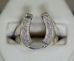 Gorgeous Horse - Horseshoe Ring M2343SSCZ Elegant Horseshoe Rings For Gifts, Classic Formal Rings With Bling, Horseshoe Diamond Ring For Anniversary, Diamond Horseshoe Ring For Anniversary, Classic Horseshoe Shaped Anniversary Rings, Formal Horseshoe Jewelry With Diamond Accents, Cowgirl Rings, Wedding Rings Western, Horseshoe Rings