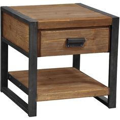 a wooden table with two drawers on one side and an open drawer on the other