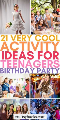 a collage of photos with the words 21st birthday party and images in different colors