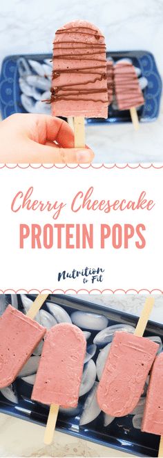 cherry cheesecake protein pops on a stick