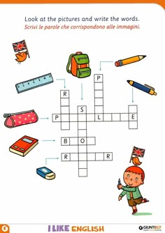 a crossword puzzle with pictures and words to help kids learn the english word search