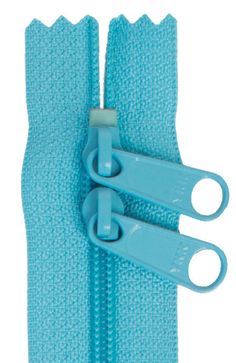 two blue zippers are attached to each other