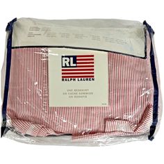 a red and white striped bag with the label rl rapidpap lauren on it