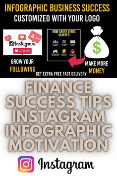 the instagram logo is shown with an image of money and other business related items