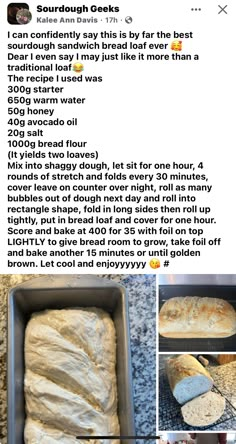 an image of bread being baked in a loaf pan with instructions for how to bake it