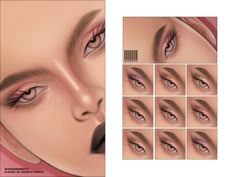 an image of a woman's eyes with different makeup colors and shapes on her face