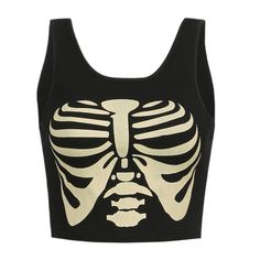 Skeleton Print Tank Top boogzel apparel Crop Top Aesthetic, Knitted Crop Top, Tøp Aesthetic, Black Corset Top, Black Crop Top Tank, Gothic Clothes, Strap Crop Top, Skeleton Print, Graphic Tank Tops