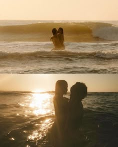 two people are in the water and one is kissing