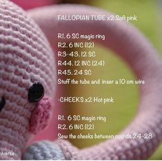 a pink crocheted teddy bear with instructions on how to use it for knitting