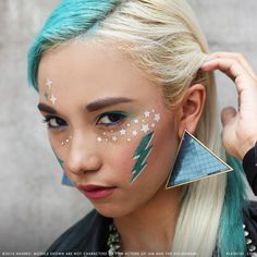 Temporary Face Tattoos, Festival Face, Glitter Fashion, Metal Tattoo, Glitter Face, Flash Tattoos, Jem And The Holograms, Cool Makeup Looks, Face Tattoos