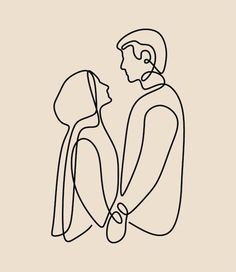 one line drawing of two people holding hands