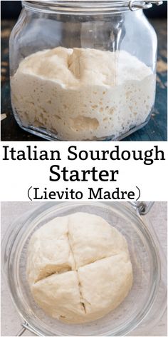 the ingredients for italian sourdough starter in a glass jar