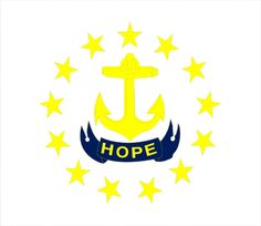 an anchor and stars with the word hope in blue, yellow and white on a white background