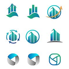 a set of logos with different shapes and colors for various business projects, such as real estate or commercial buildings