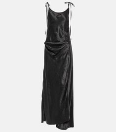 Satin maxi dress in black - Acne Studios | Mytheresa Minimalist Dress, Grey Maxi Dress, Black Slip Dress, Minimalist Dresses, Satin Maxi, Satin Maxi Dress, Ruffled Maxi Dress, Maxi Dress Blue, Maxi Wrap Dress