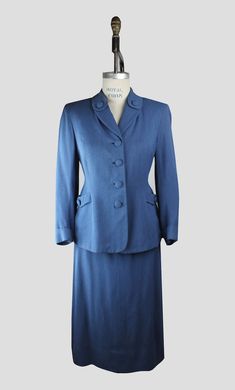 1940s Rayon Wool Gaberdine Skirt Suit SM 28 Waist - Etsy Vintage Clothes 1940s, 1940s Suit, 1940s Women, Suit Ideas, 70s Inspired Fashion, 1940s Style, Blue Two Piece, Suit Pattern, Womens Suits