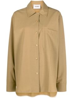 camel brown modal-blend classic collar front button fastening chest patch pocket buttoned cuffs straight hem rear curved hem Conscious: This item contains at least 50% low-impact materials, which are certified or widely recognised as having a lower environmental impact. Oversized Business Tops With Button Closure, Oversized Shirt With Concealed Placket For Fall, Brown Work Shirt With Pockets, Oversized Brown Shirt For Workwear, Brown Spread Collar Tops For Work, Single Breasted Shirt For Workwear In Fall, Classic Brown Top With Lapel Collar, Single Breasted Shirt For Fall Workwear, Single-breasted Shirt For Fall Workwear